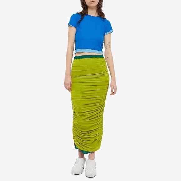 Simon Miller Dresses & Skirts - Simon Miller Mesh Pluto Ruched Maxi Skirt Lime Green Forest Green Size L